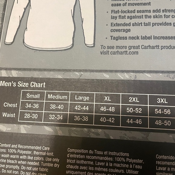 Carhartt Men's Work-Dry® Base Layer Lightweight-Thermal Crewneck Top, Size small - Picture 3 of 5